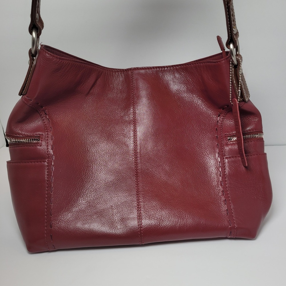 Nino Bossi Leather Shoulder Bag Womens Medium Burgundy Excellent Floral Lining